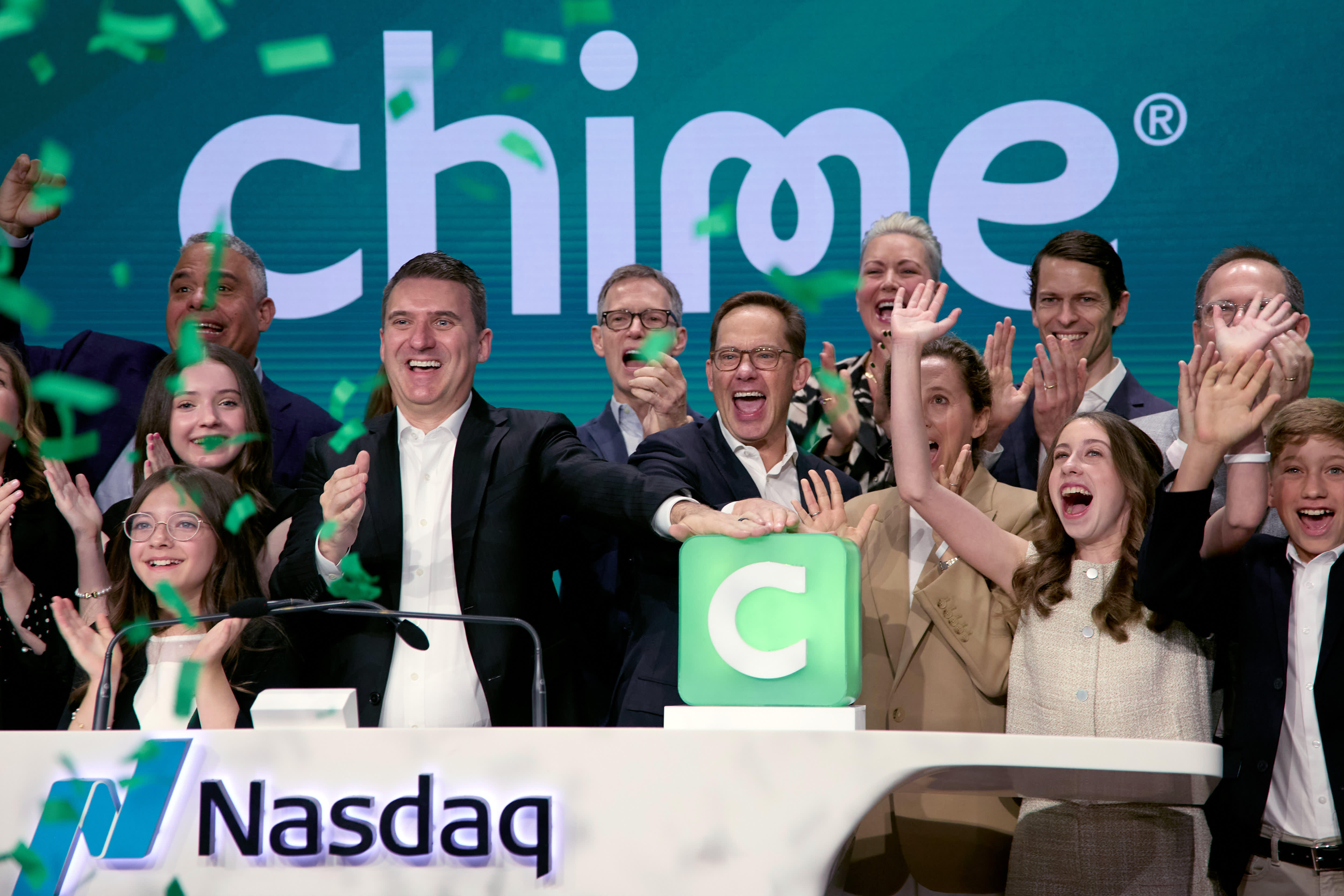 Chime rings the opening bell at Nasdaq on IPO day, June 12, 2025