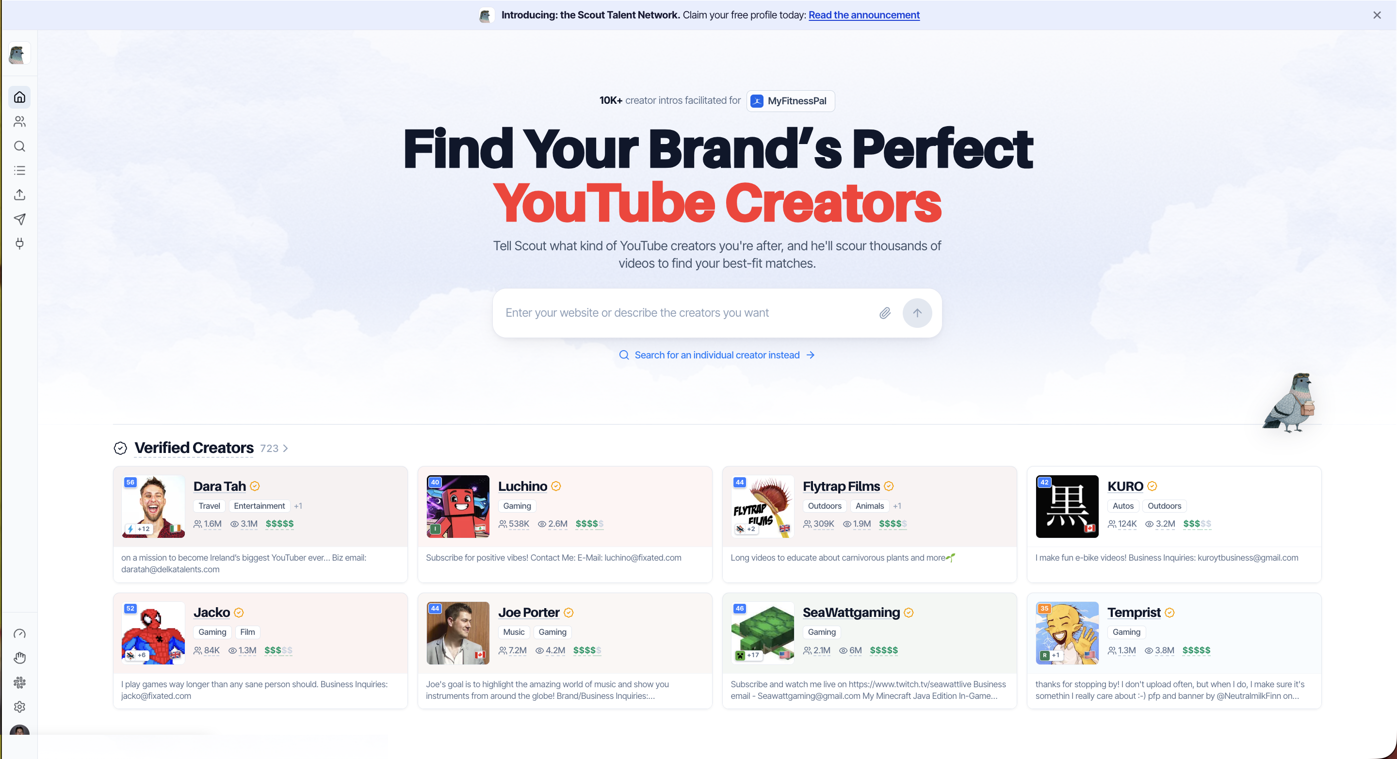App home with the Search for an individual creator link