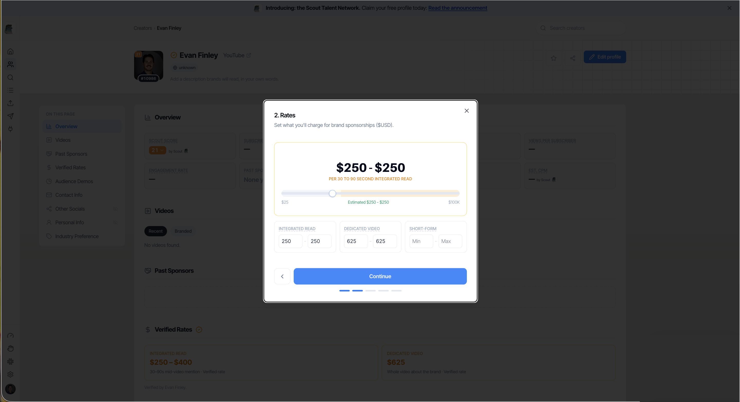 Rates step: slider plus integrated, dedicated, and short-form min and max fields