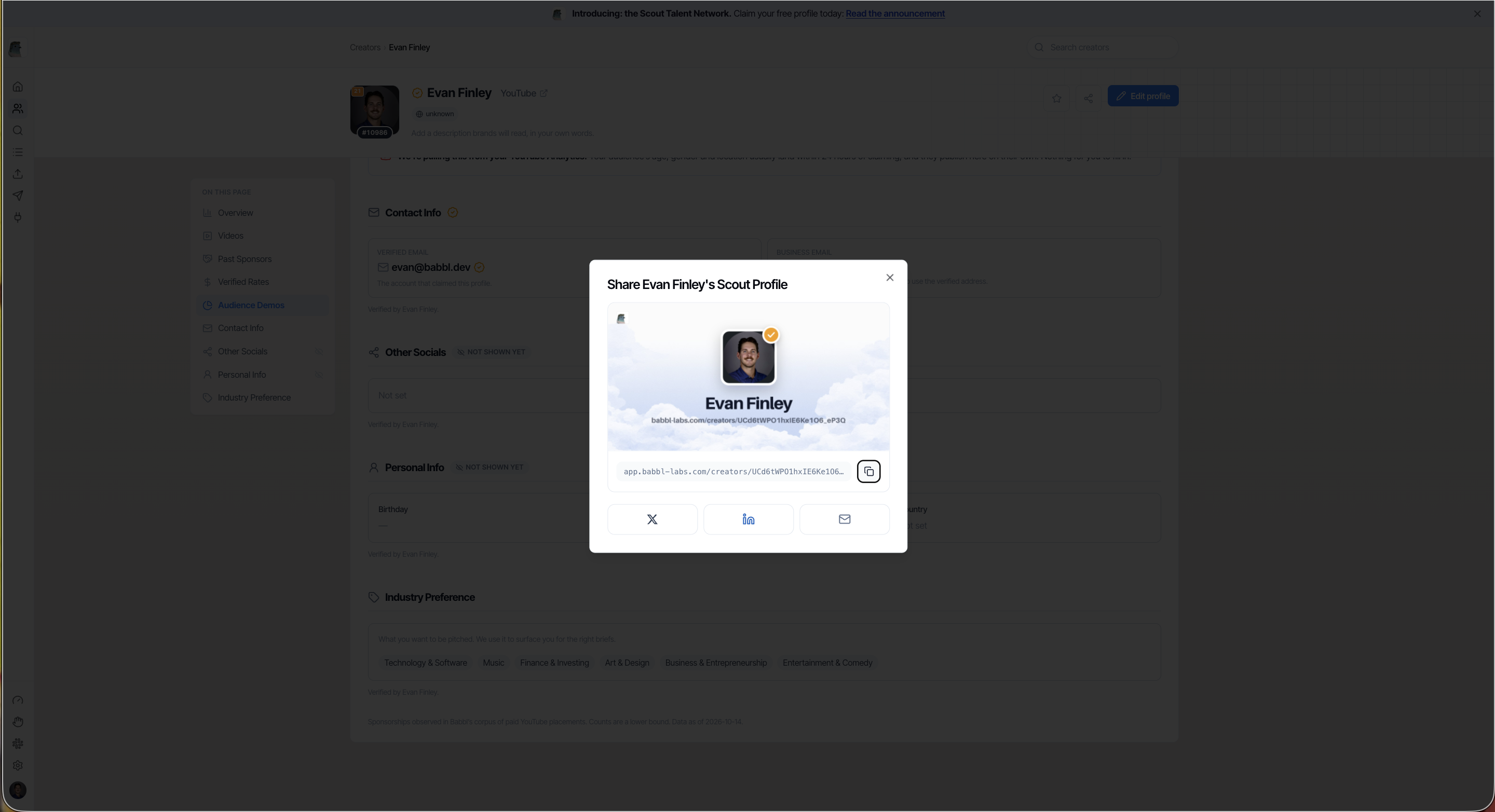 Share your Scout Profile modal