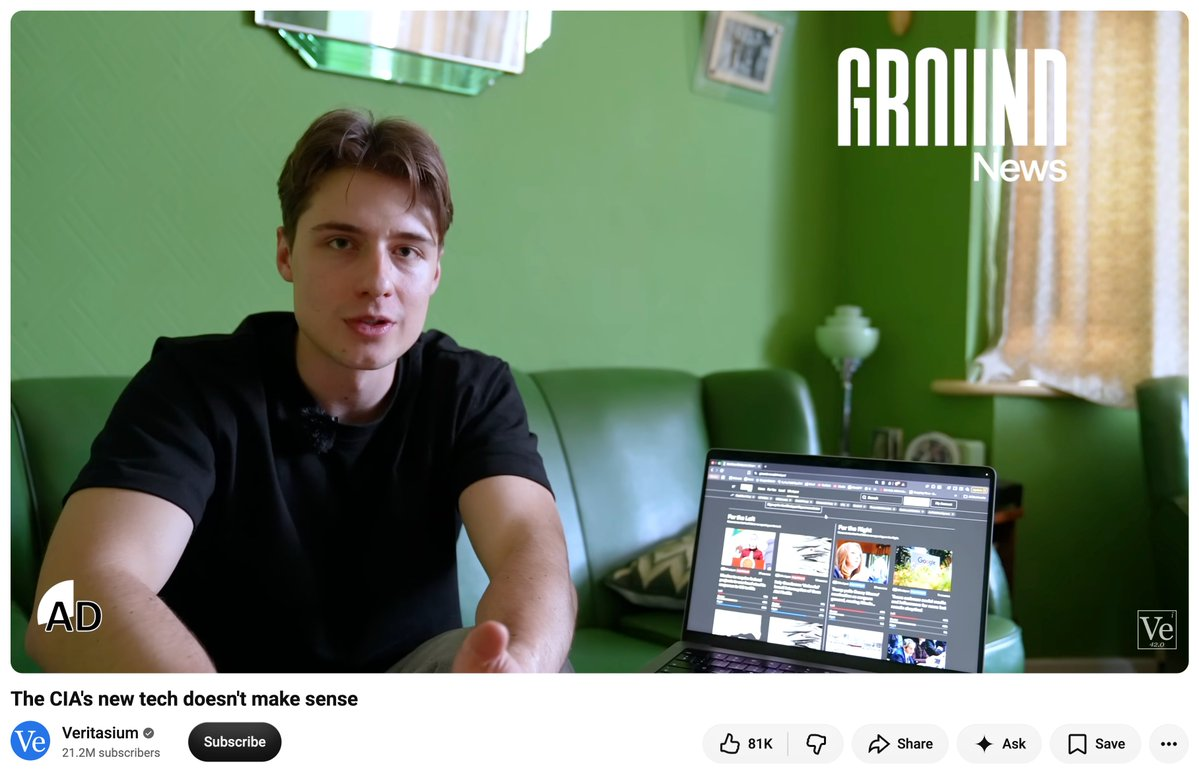 A Veritasium Ground News ad read, with the app on screen