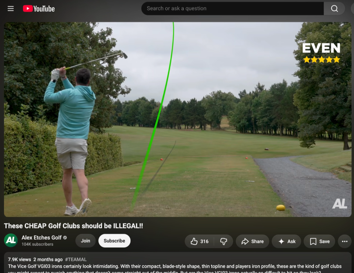 Alex Etches Golf, "These CHEAP Golf Clubs should be ILLEGAL!!" at 7.9K views