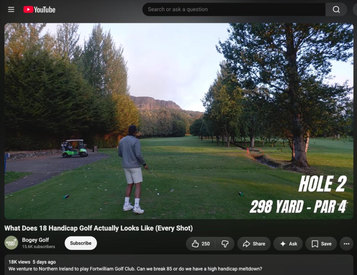 Bogey Golf, "What Does 18 Handicap Golf Actually Looks Like (Every Shot)" at 18K views