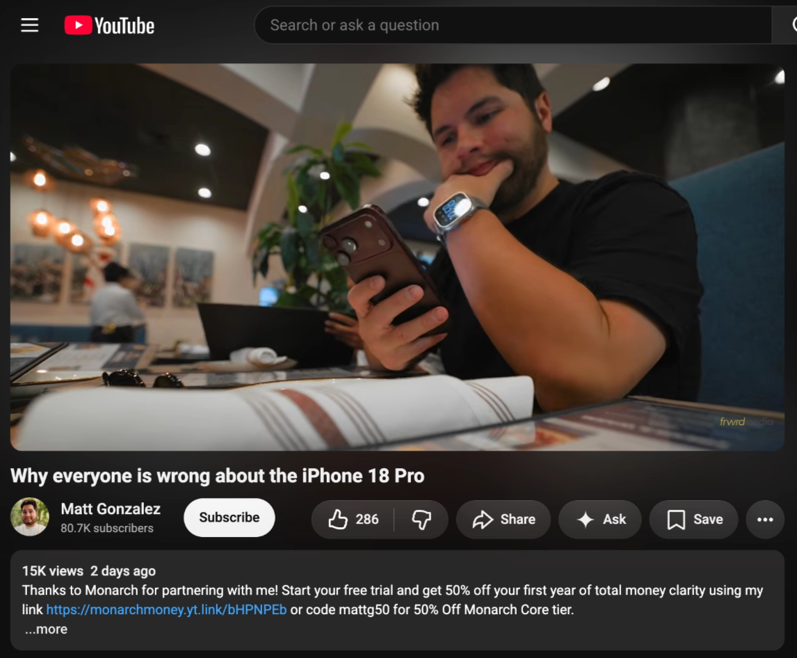 Matt Gonzalez, typical views over recent videos